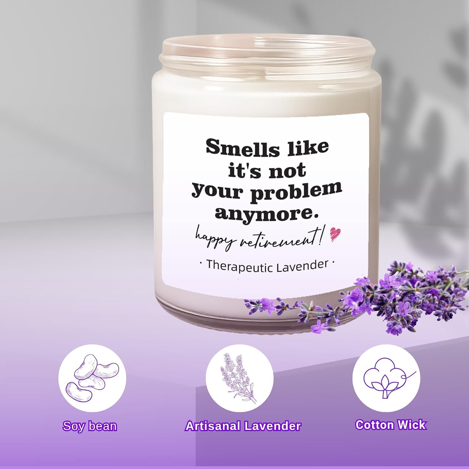 Lavender Soy Message Candle, 9 oz – Happy Retirement